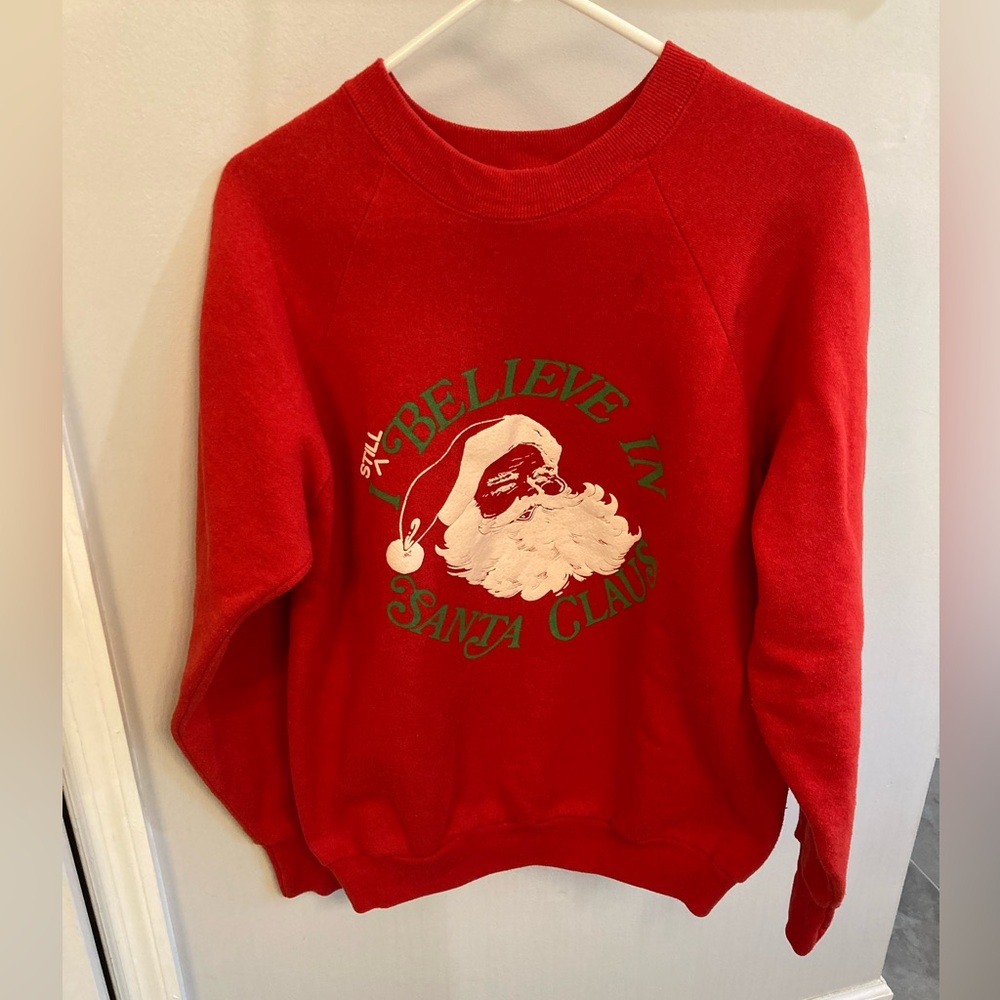 Vintage 90s Fruit of the Loom Christmas Santa Crewneck Sweatshirt Made in USA Lg
